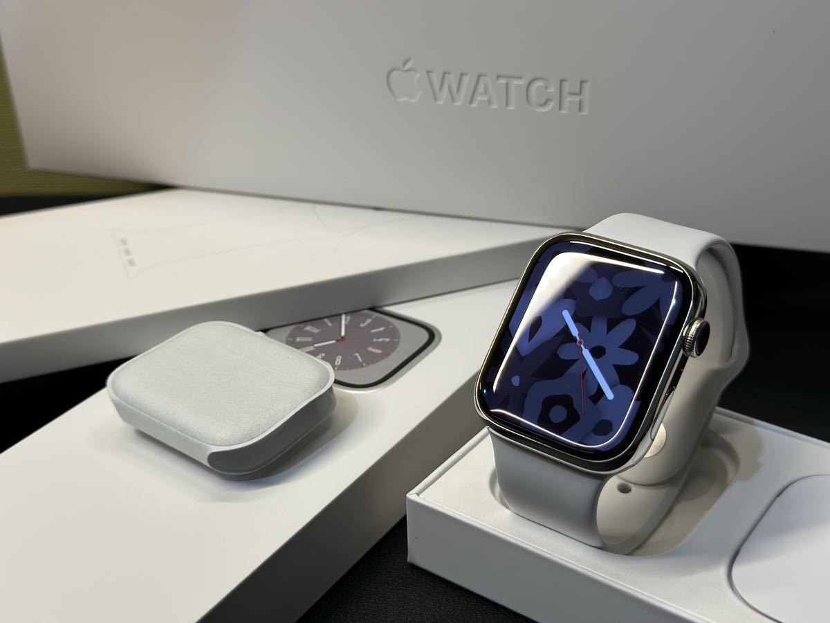 ☆即決 美品 バッテリー100% Series8 Apple Watch 45mm シルバーステンレス アップルウォッチ GPS+Cellularモデル シリーズ8 408_画像1
