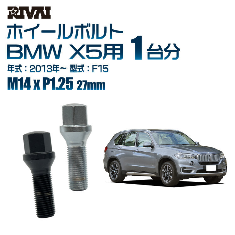 RIVAI 車種別ブラックボルトセット BMW X5 2013年～ F15 17HEX M14xP1.25 27mm テーパー 20個入り_画像1