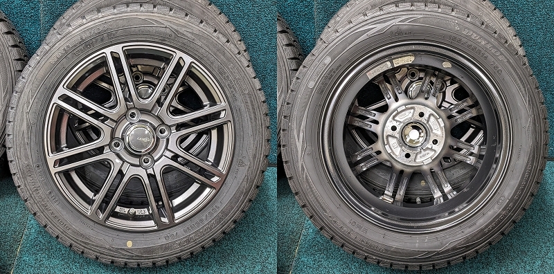 ★2018年製 155/65R14 75Q ダンロップ WINTERMAXX WM01 中古 スタッドレス/中古 LAYCEA アルミホイール付 4本 4穴 PCD:100 In45★_画像2