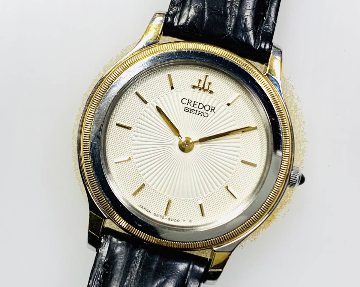 稼働品 SEIKO セイコー CREDOR クレドール 5A70-2000 レディース 腕時計 K18 × SS コンビ QZ 18KT 中古美品_画像1