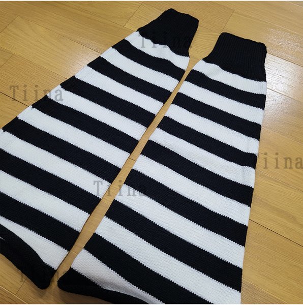  white black border volume leg warmers Roo z socks y2k knitted girl uniform ground . gothic JK Korea kpop Roo z socks 
