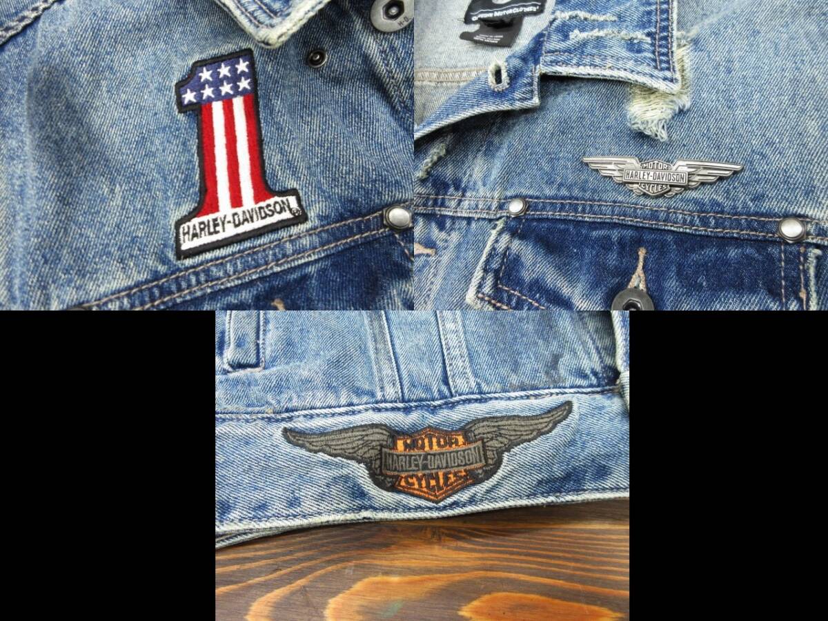 L Harley Davidson [VintageDenimVest] винтажная обработка Denim лучший Rider's лучший Biker 