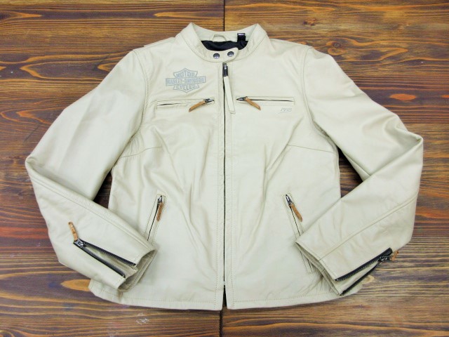 L Harley Davidson lady's [Chain Stitch] cow leather leather jacket Rider's Harley-Davidson woman beige cream series 