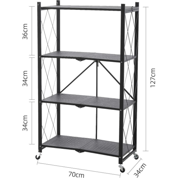 スチールラック折りたたみ4段防サビ加工キャスター付き（カラー：ブラック）_画像2