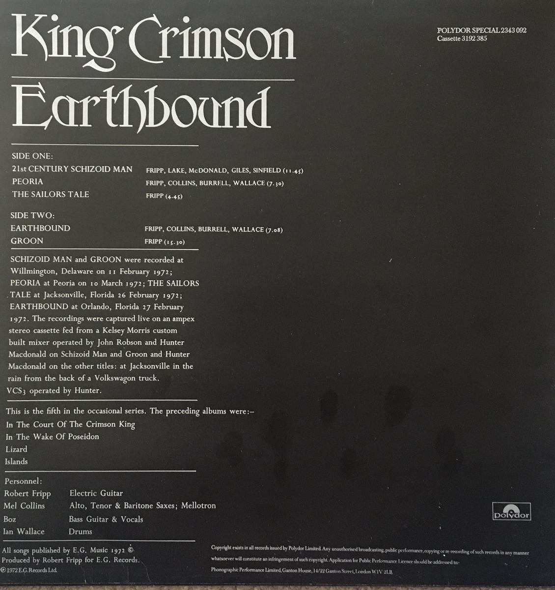 King Crimson Earthbound キング・クリムゾン　アースバウンド　LP UK盤_画像2
