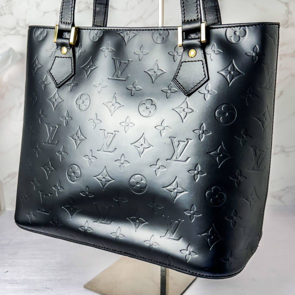 1円~ 美品 LOUIS VUITTON ルイヴィトン ヴェルニ ヒューストン ハンドバッグ トートバッグブラック _画像1