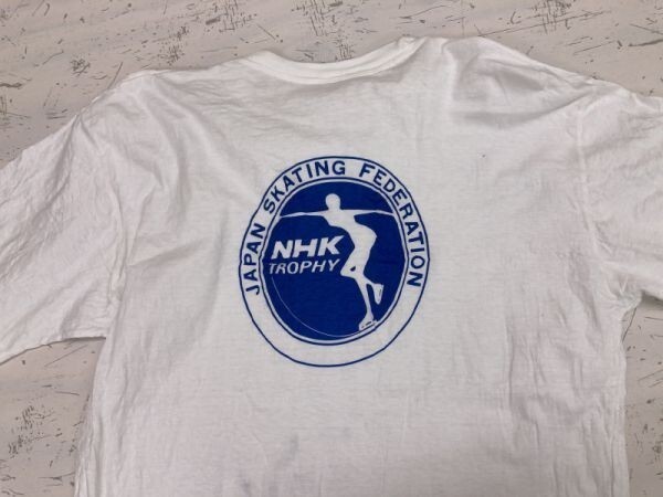 NHK杯 国際 フィギュアスケート 競技大会 レトロ オールド 半袖Tシャツ カットソー メンズ バックプリント有 薄手 L 白_画像1