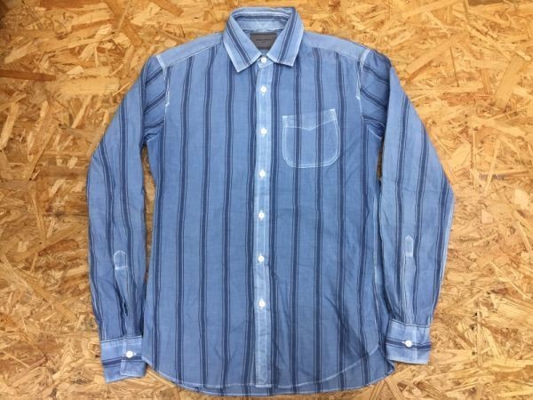  United Arrows UNITED ARROWS select shop indigo stripe long sleeve dress shirt men's made in Japan XS navy blue 