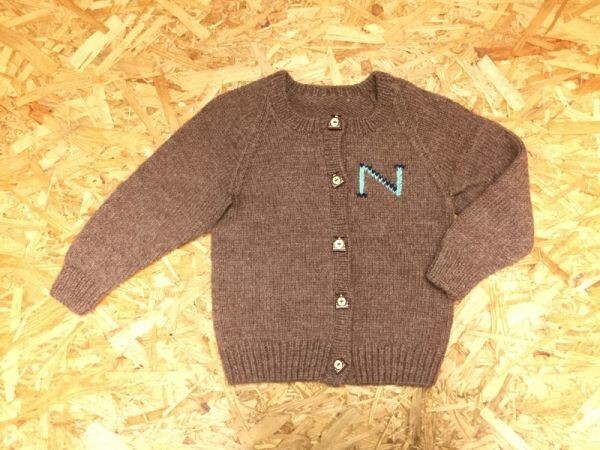  hand made high quality! hand-knitted Country manner scale button knitted sweater cardigan Kids N Mark tea color 