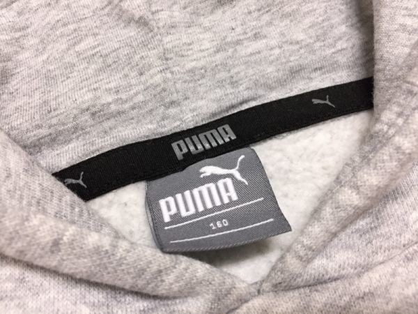 プーマ PUMA スポーツ ロゴプリント ラメプリント 長袖スウェットパーカー カットソー キッズ 綿混合 霜降り 160 ライトグレー_画像2