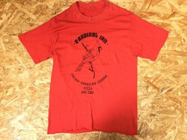 Cardinal Inn アメリカ PIZZA ピザ アメカジ オールド アメカジ 80s 古着 半袖Tシャツ メンズ 赤の画像1