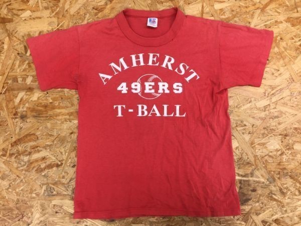 RUSSELL ATHLETIC ラッセル フォーティナイナーズ 49ERS カレッジ USA製 半袖Tシャツ バックプリント有 YOUTH L 赤_画像1