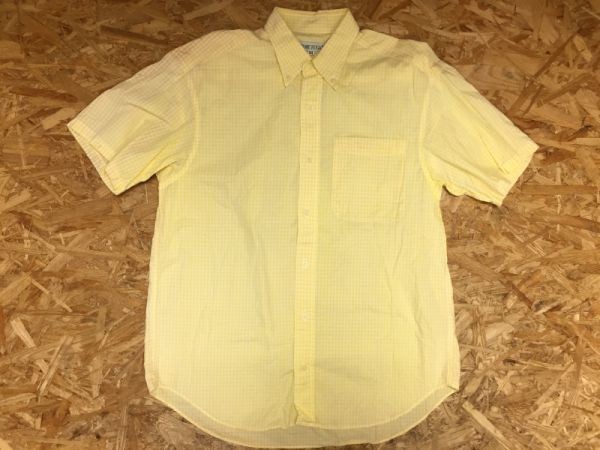 ARINE ROGAN レトロ カジュアル ギンガムチェック 半袖ボタンダウンシャツ メンズ コットン100% M 黄色_画像1