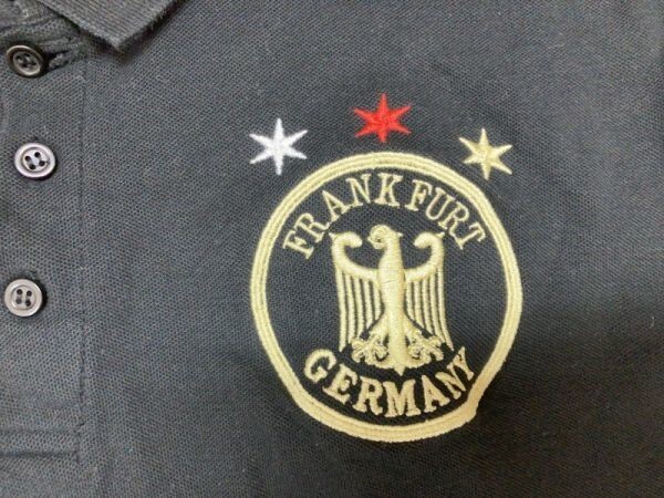 RMT製 GERMANY ドイツ Frankfurt フランクフルト スーベニア お土産 オールド 鹿の子 半袖ポロシャツ メンズ 刺繍 L 黒_画像3