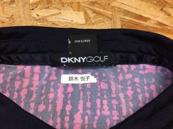 ダナキャラン DKNY Donna Karan DKNY GOLF ゴルフ スナップボタン 半袖ポロシャツ レディース ポリエステル混合 M 紺ピンク_画像2