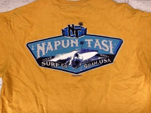 NAPUN TASI SURF サーフ ストリート グアム スーベニア ローカル カルチャー 半袖Tシャツ カットソー メンズ L 黄色_画像3