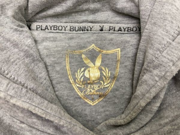 プレイボーイ PLAYBOY 平成ギャル ストリート プルオーバー スウェット パーカー レディース ラインストーン付き L グレー_画像2