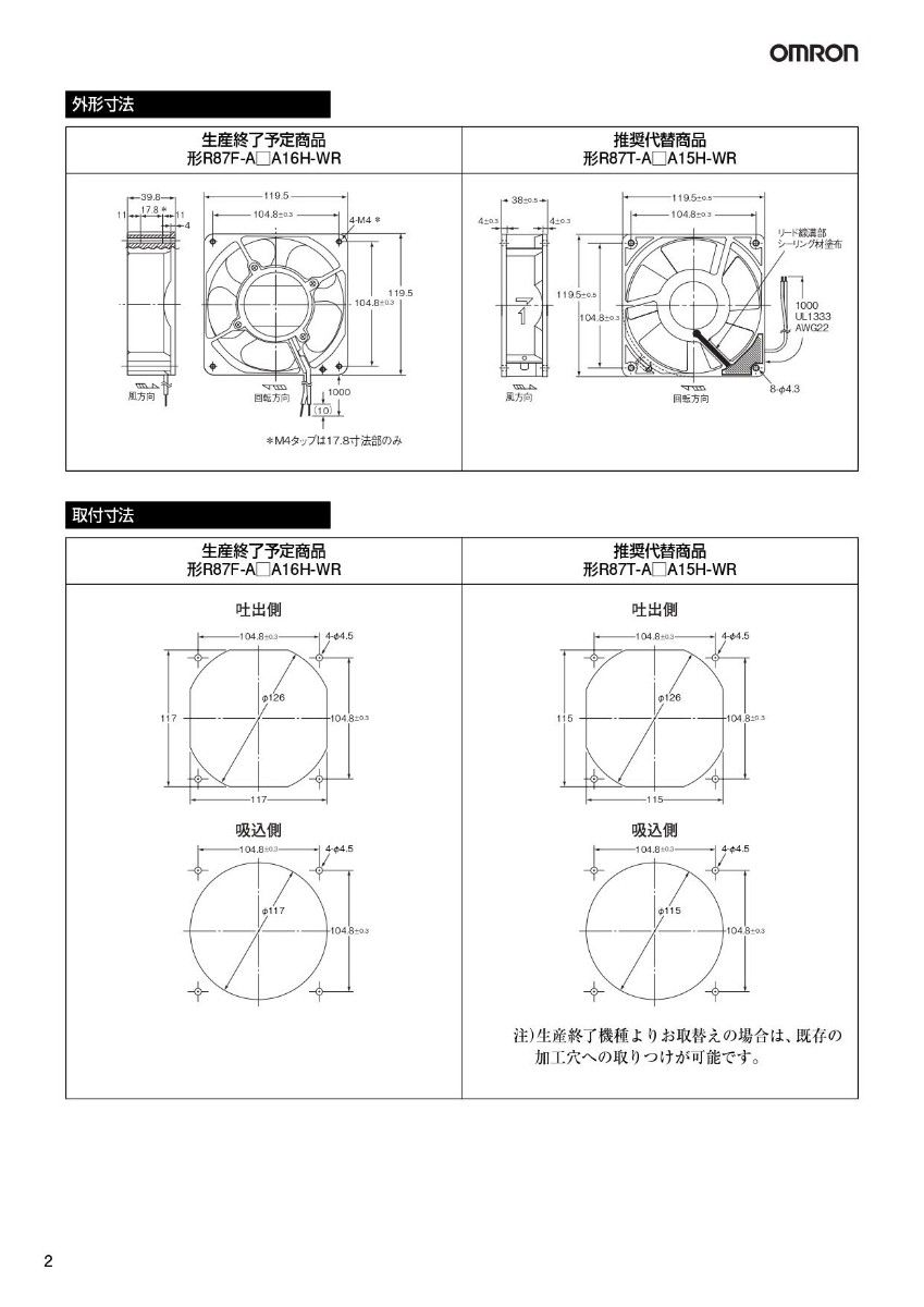 【新古品】オムロン　耐水型ＡＣ軸流ファン　型式：R87F-A1A16H-WR