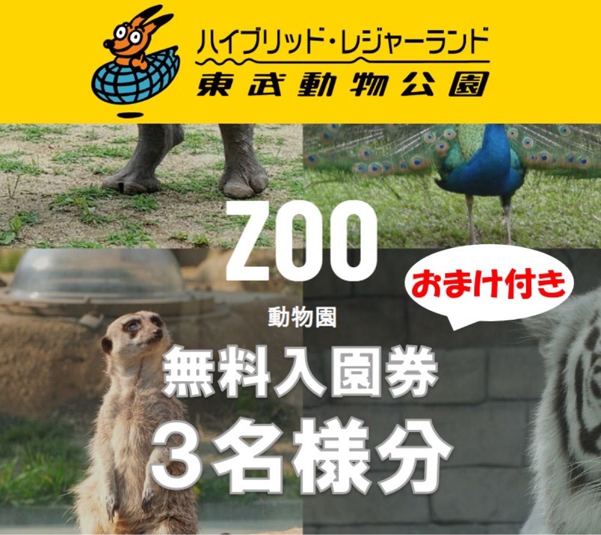 東武動物公園 特別入園券３枚＋おまけ - 遊園地・テーマパーク