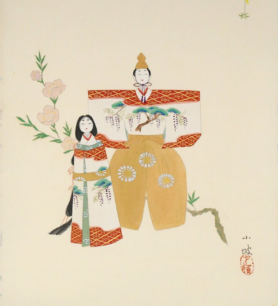 伊藤小坡 立雛図 共箱 肉筆絹本 京都画壇 三月掛 桃の節句【華芳】_画像5