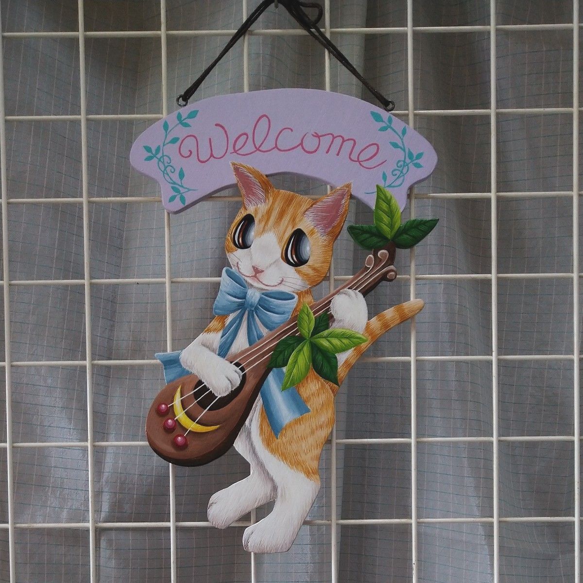 猫の絵の壁掛け飾り大・猫楽隊１０（縦約28cm）ウェルカムボード　ハンドメイド　インテリア雑貨　猫雑貨
