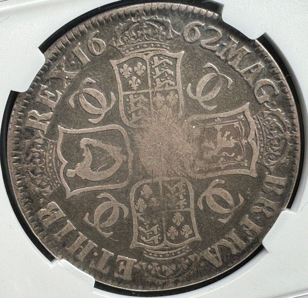 イギリスクラウン銀貨　チャールズ2世ローズマーク　1662年 NGC VG10 crown 