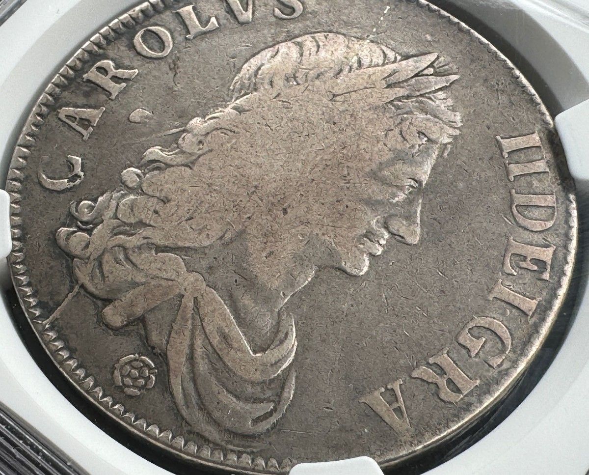 イギリスクラウン銀貨　チャールズ2世ローズマーク　1662年 NGC VG10 crown 