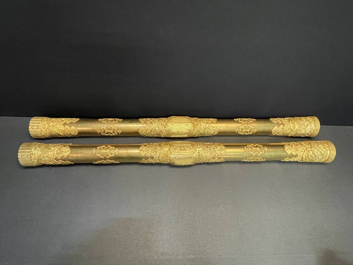 まごころ堂　中古品　伝統工芸品の仏壇中柱　木製本金箔　本金鍍金金具（K）　5661　M