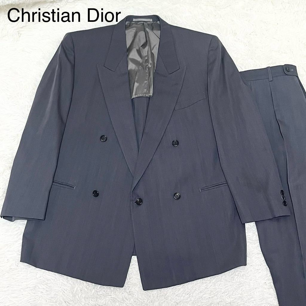 最高級 Christian Diorクリスチャンディオール CDロゴ ダブルブレスト セットアップ スーツ ビジネス グレー 紳士服 メンズ XL LL AB7