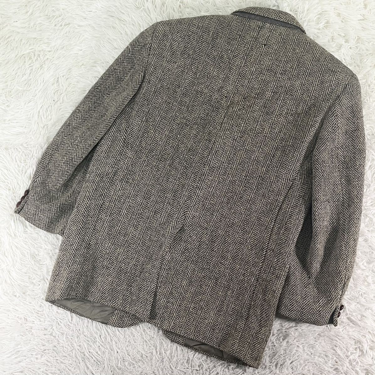 1円〜 M位 ハリスツイード Harris Tweed テーラードジャケット ヘリンボーン くるみボタン 2B ウール100%アウター 紳士服 メンズ グレー _画像9