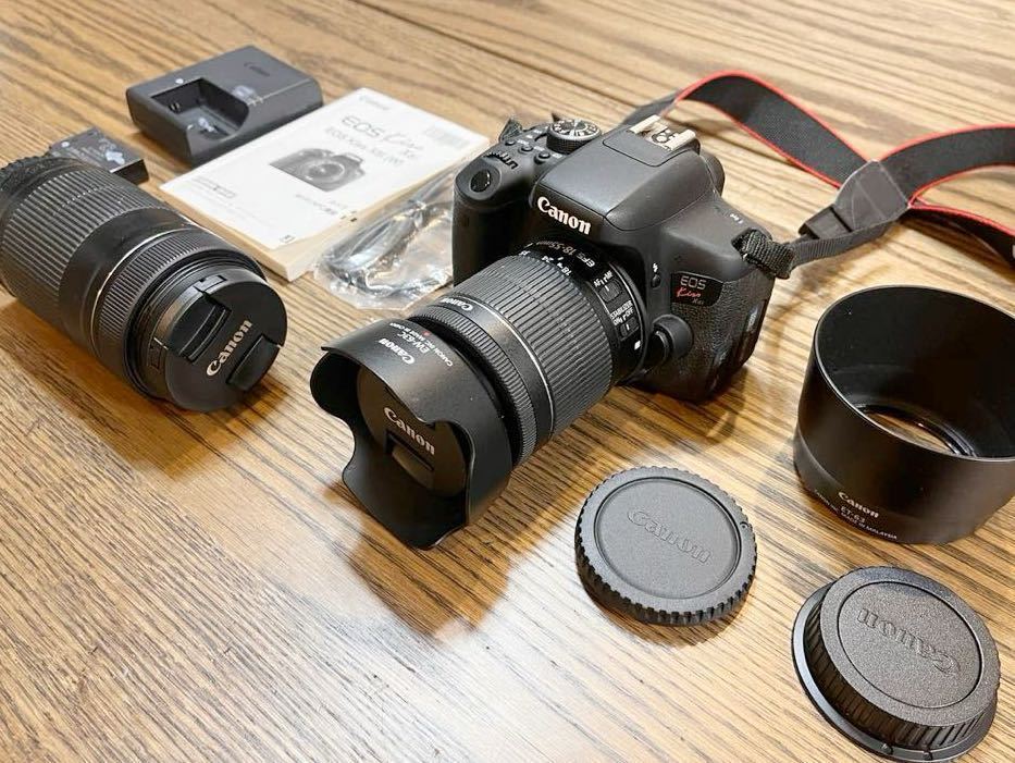 【付属品多数】使用頻度少 Canon キャノン デジタル一眼レフ EOS Kiss X8i ダブルズームキット EFS12-55mm 55-250mm_画像1