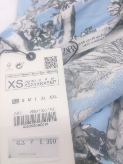 ◇ ◎ ●未使用● ZARA 花柄 長袖 ロング ワンピース サイズEUR XS USA XS MEX 24 ブルー ホワイト グレー系 レディース P_画像3