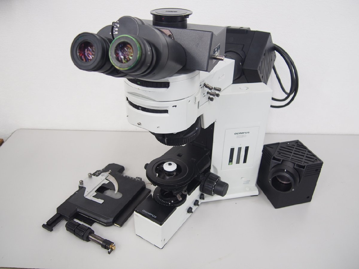 ☆【3K0202-18】 OLYMPUS オリンパス 生物顕微鏡 BX50 U-SWTR-2 U-LH100 U-ULS100HG 蛍光ランプハウス SWH10X-H/26.5接眼レンズ付 ジャンク_画像1