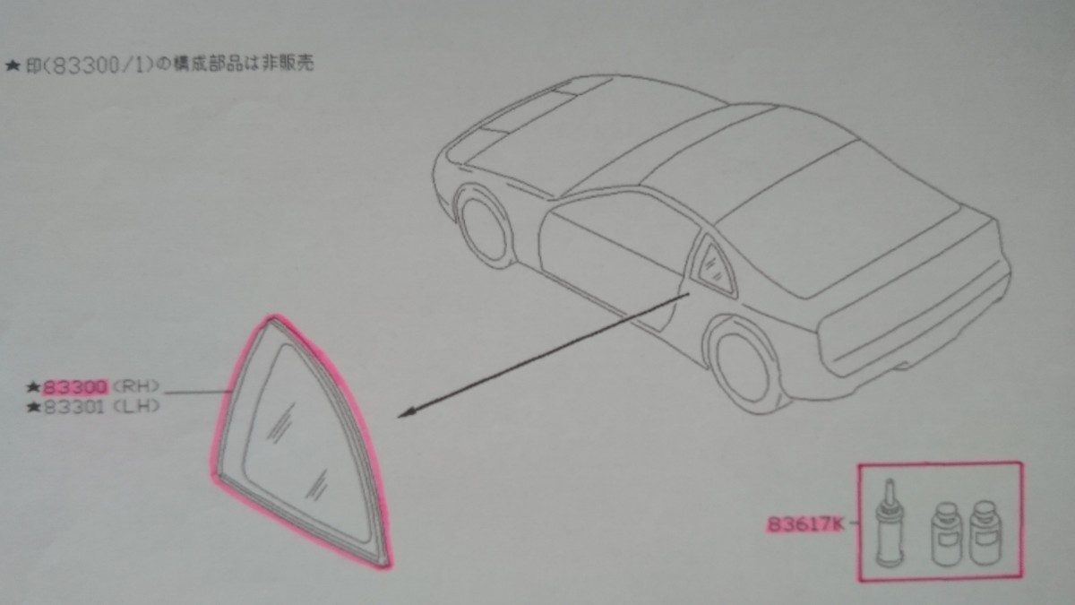 Z32フェアレディZ(北米車含む)２シーター 純正クォーターウィンドウガラスASSY右側+シーラントキット 未使用新品