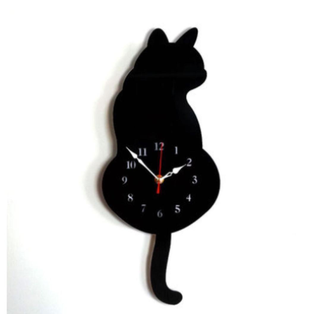 黒猫　掛け時計　猫雑貨　おしゃれ　かわいい　インテリア　ネコ　 ブラック　猫好き_画像2