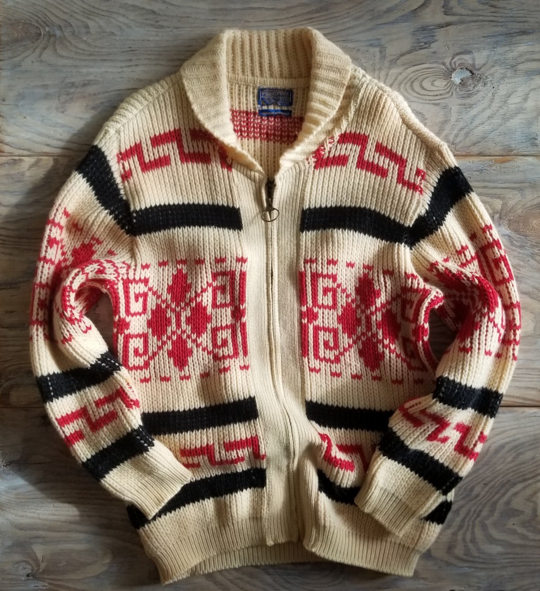 70's PENDLETONペンドルトン ネイティブ柄 カウチンセーター XL ウール SWEATER ニット_画像1