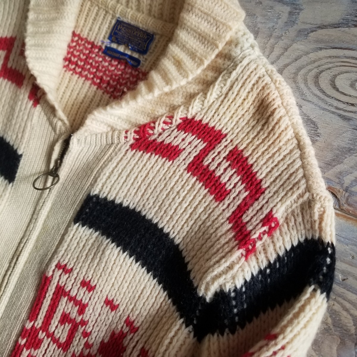 70's PENDLETONペンドルトン ネイティブ柄 カウチンセーター XL ウール SWEATER ニット_画像8