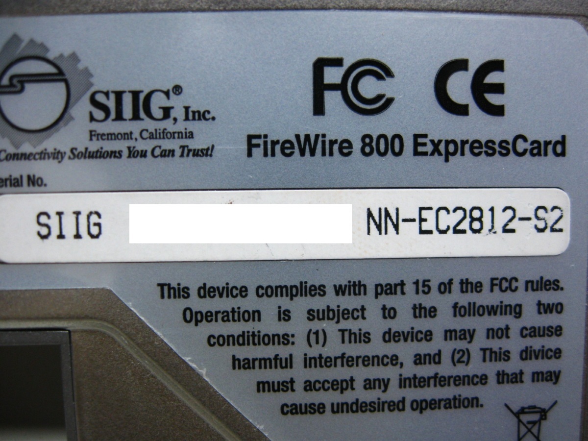 vSIIG NN-EC2812-S2 2 port Firewire800/400 ExpressCard/54 IEEE1394b extension card used 