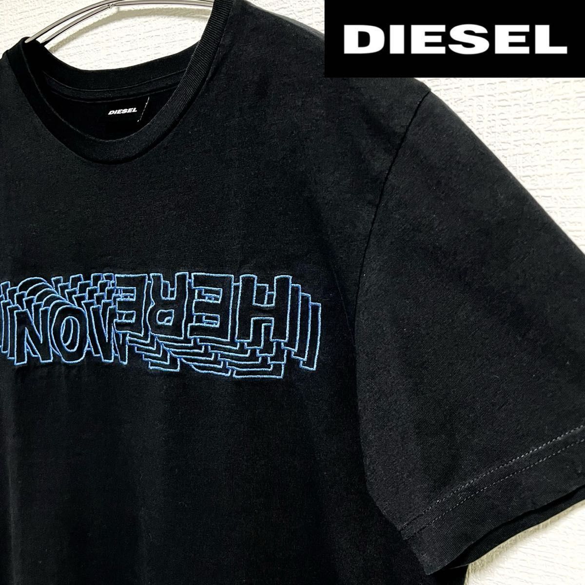 【新品】DIESEL ディーゼル ③NOW HEREフロント刺繍&バックロゴTシャツ BLACK size S 