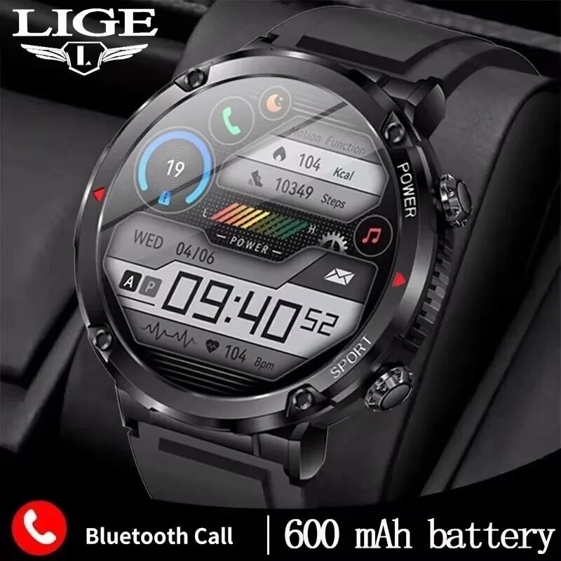 スマートウォッチ 新品未使用 LIGE 日本語 メンズ腕時計 通話機能 軍用規格 GPS 歩数計/心拍計/血圧計 ブラック