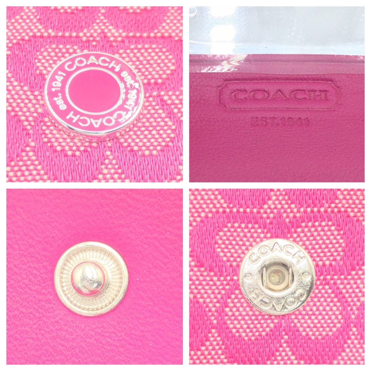 COACH Coach signature contact lens pink gold metal fittings sho King pink PVC case storage pouch lady's 404505