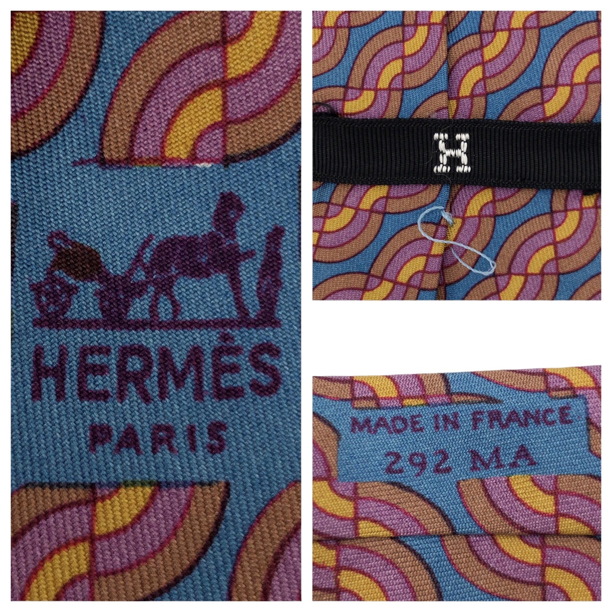 HERMES エルメス 波模様 ブラウン 茶 シルク ネクタイ 剣先11.5cm メンズ 404988_画像5