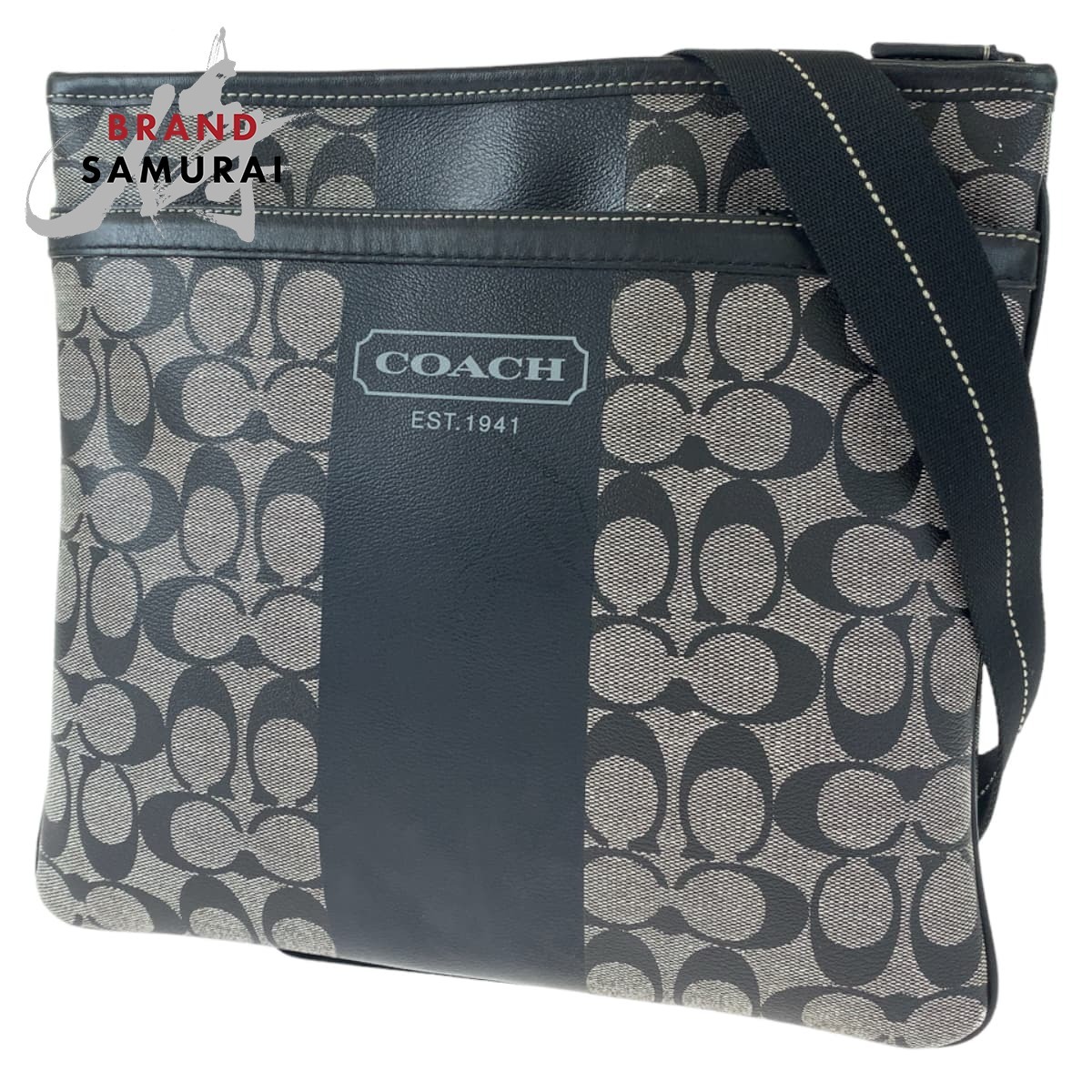 COACH コーチ シグネチャー ヘリテージ ストライプ ブラック 黒 レザー F70591 ショルダーバッグ 斜め掛け レディース 405119