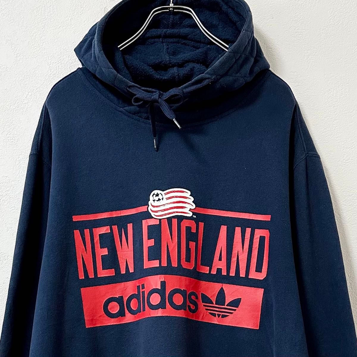 adidas/アディダス×NEW ENGLAND/ニューイングランド★スウェットパーカー★フーディー★ネイビー/紺赤★XXL〜