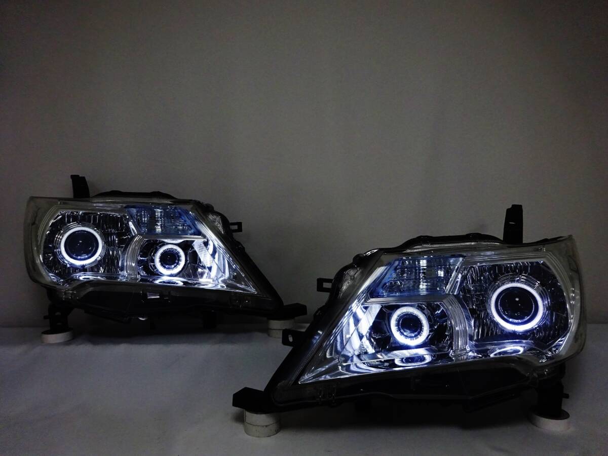 希少 程度良好 セレナ C26 LED イカリング W プロジェクター 4灯化 ヘッドライト ヘッドランプ ワンオフ カスタム 加工品 左右_画像1