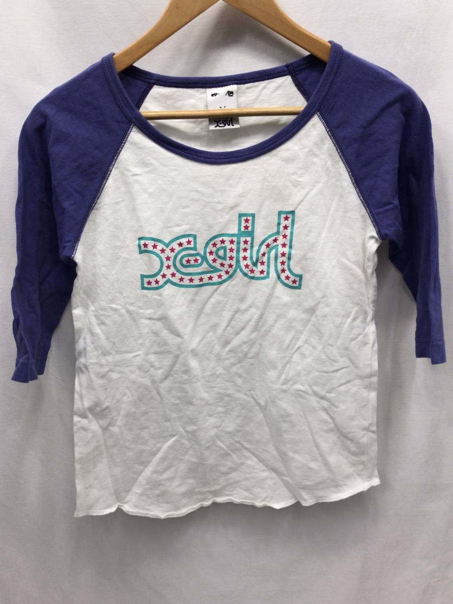 エックスガール 七分袖 カットソー Tシャツ サイズ1 ホワイトXパープル サイズ1 レディース x-girl 24020101_画像1