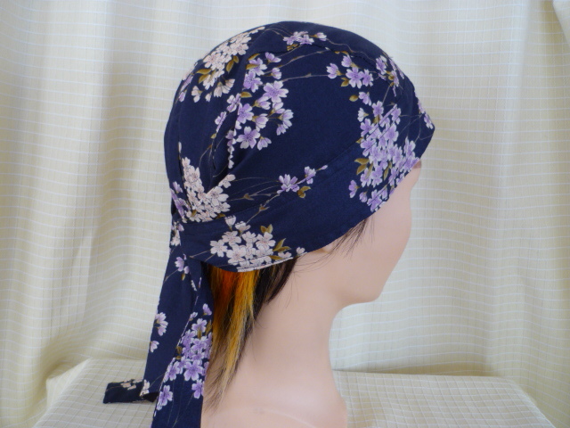  prompt decision * bandana cap [ peace pattern Sakura navy blue ground ] Met in na- cap * head LAP * hand made * free shipping 