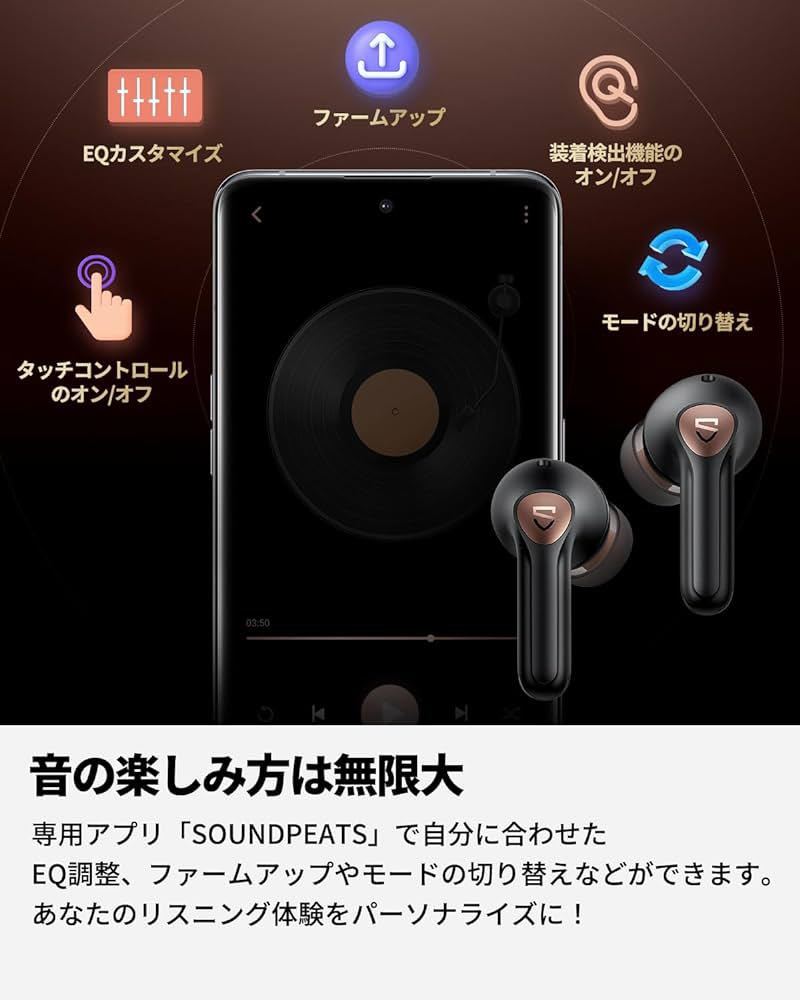 SOUNDPEATS Air4 Pro BB1034 ワイヤレスイヤホン 45dB ノイズキャンセリング ロスレス音質 Bluetooth 5.3の画像9