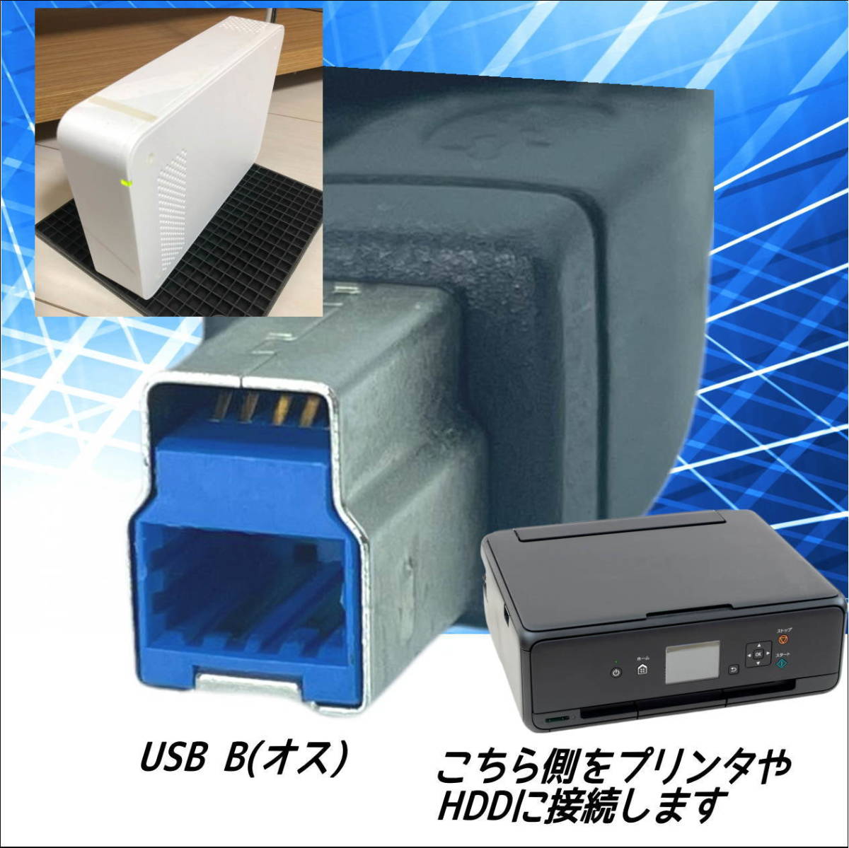 USB3.0 ケーブル A(オス)-B(オス) 2m 高速転送 5Gbps プリンタや外付けHDDの接続などに使用します 3AB20【送料無料】_画像3