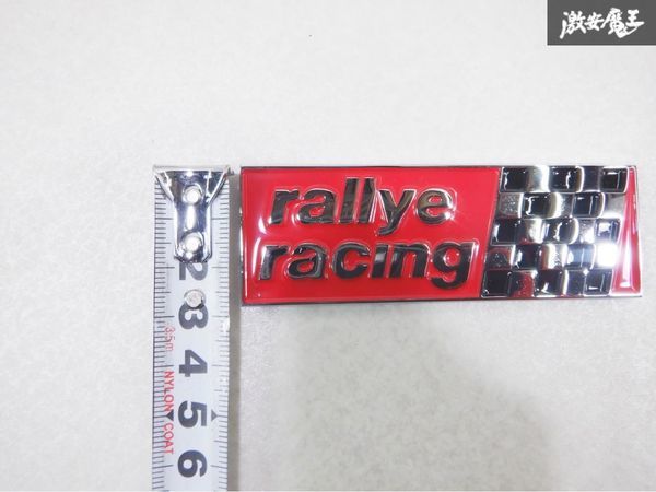 新品！！ 未使用！！ RALLY RACING ラリー レーシング メタル プレート エンブレム 縦 3cm x 横 9cm ステッカー付 当時物 即納 棚15T1_画像3